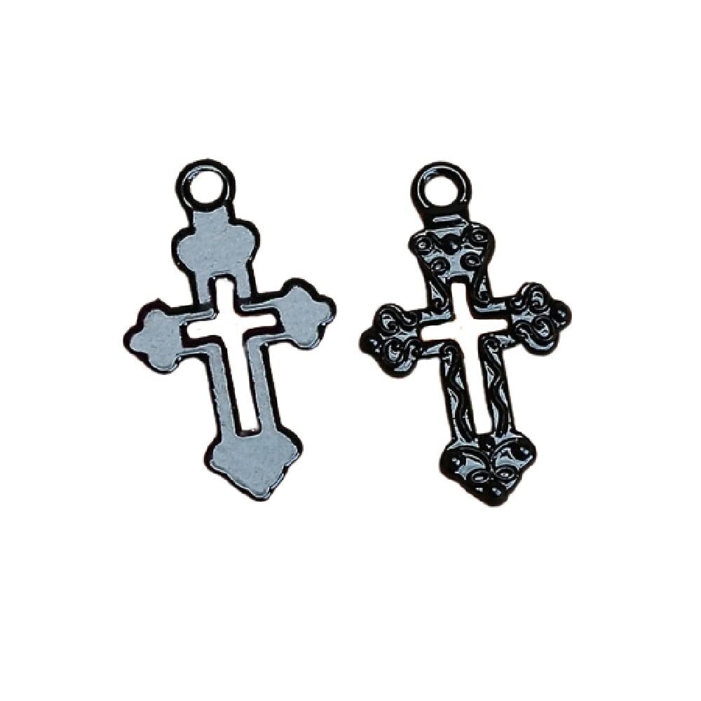 9447 10PC Black Color Alloy Filigree Cross Charms Pendants 26x16mm
